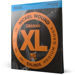 D'Addario - EXL160S Corde Basso Elettrico, Nickel Wound Bass, Medium, Short Scale