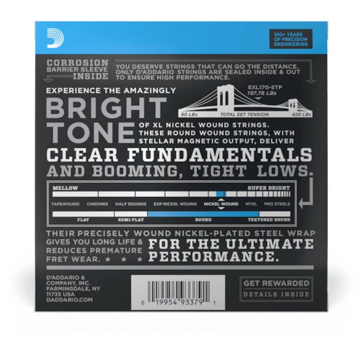 D'Addario - EXL170-5TP Corde per Basso 5 Corde, Nickel Wound, Light, Long Scale