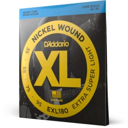 D'Addario - EXL180 Corde per Basso Elettrico, Nickel Wound, Extra Super Light, Long Scale