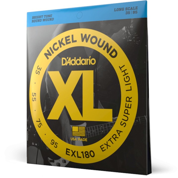 D'Addario - EXL180 Corde per Basso Elettrico, Nickel Wound, Extra Super Light, Long Scale