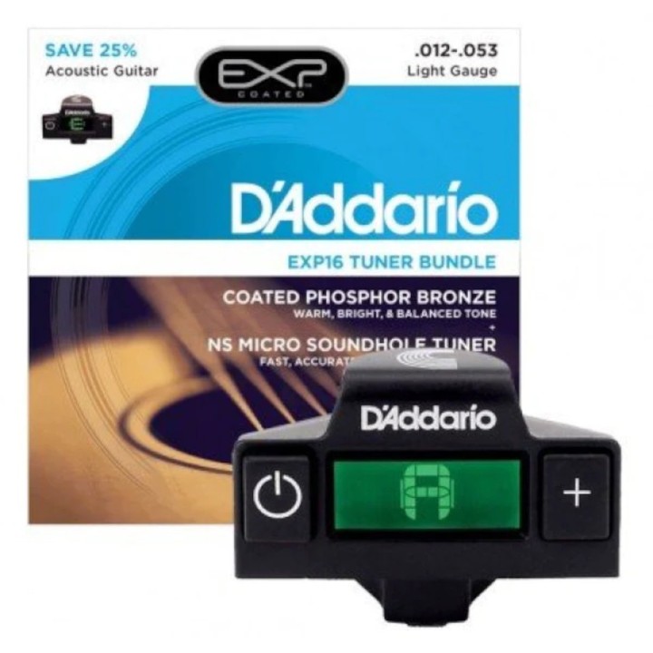 D'Addario - EXP16-CT15 Corde per Chitarra Acustica con Accordatore CT-15 Micro Soundhole Tuner