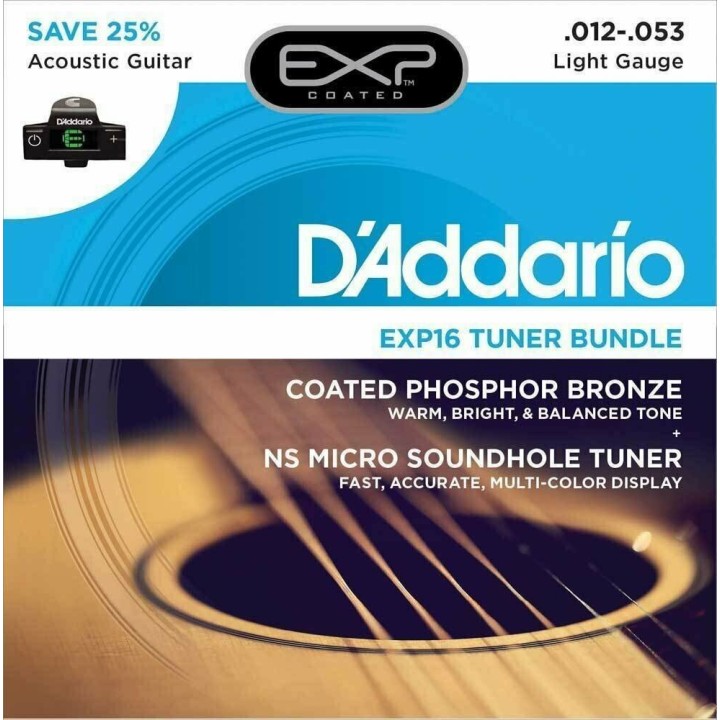 D'Addario - EXP16-CT15 Corde per Chitarra Acustica con Accordatore CT-15 Micro Soundhole Tuner