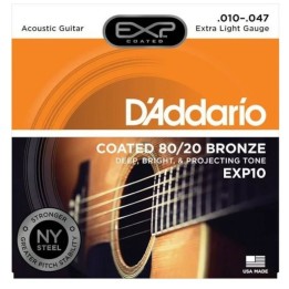 D'Addario - EXP10 Corde per Chitarra Acustica, Coated 80/20 Bronze, 10-47