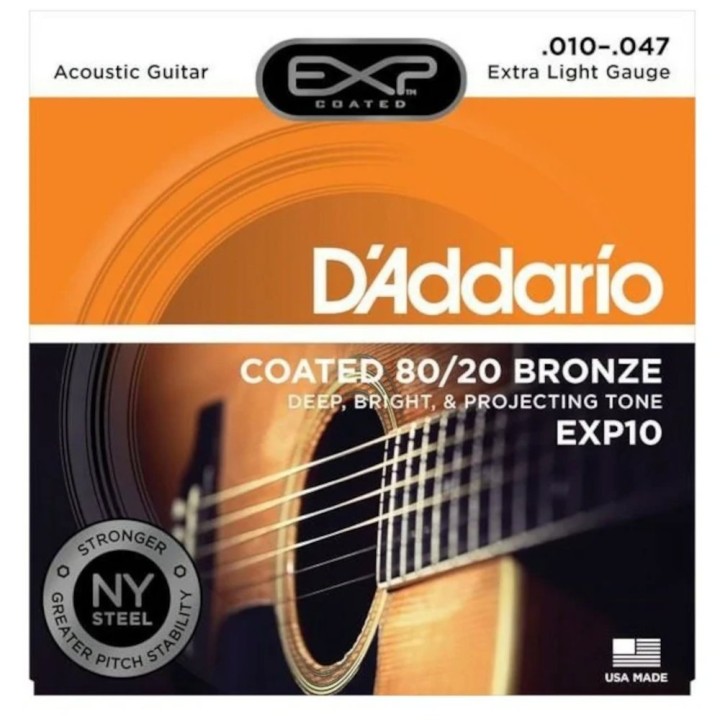 D'Addario - EXP10 Corde per Chitarra Acustica, Coated 80/20 Bronze, 10-47