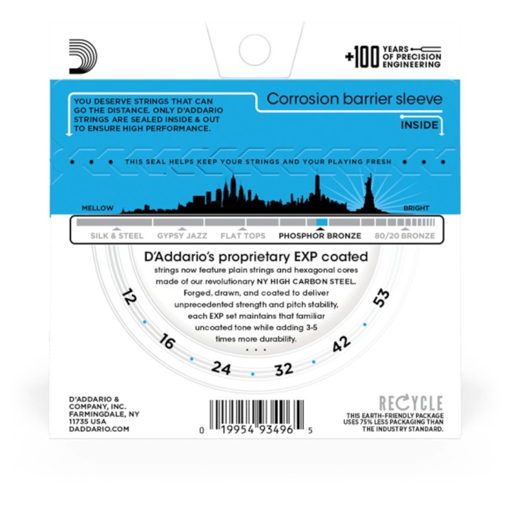 D'Addario - EXP16 Corde per Chitarra Acustica, Coated Phosphor Bronze