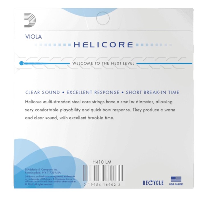 D'Addario - H410 LM Corde per Viola, Helicore, Long Scale, Medium