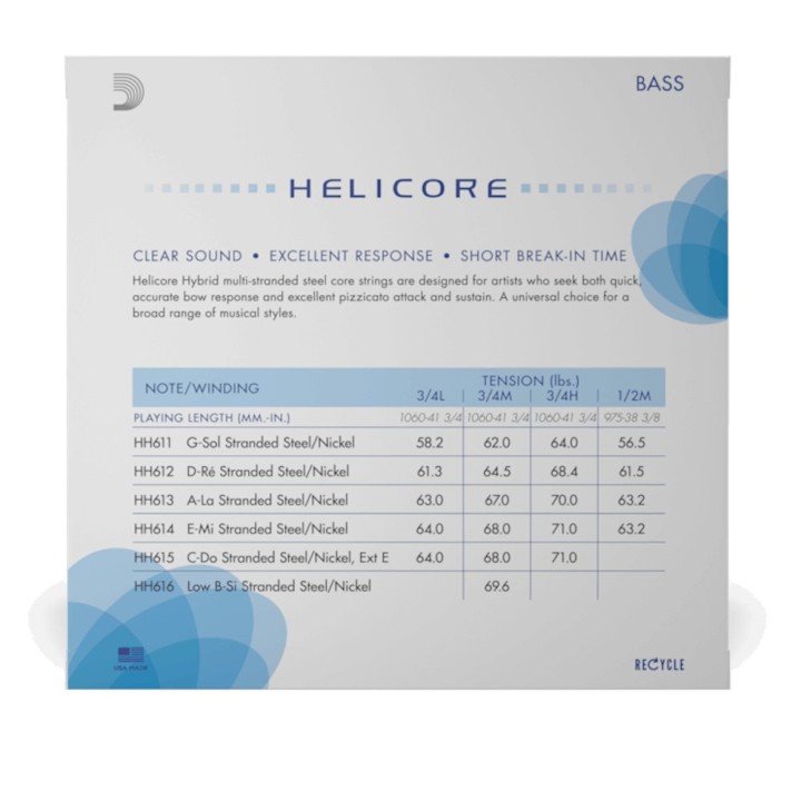 D'Addario | HH610 3/4M Corde per Basso Ibrido, Helic Hybrid, Medium Tension, Scale 3/4