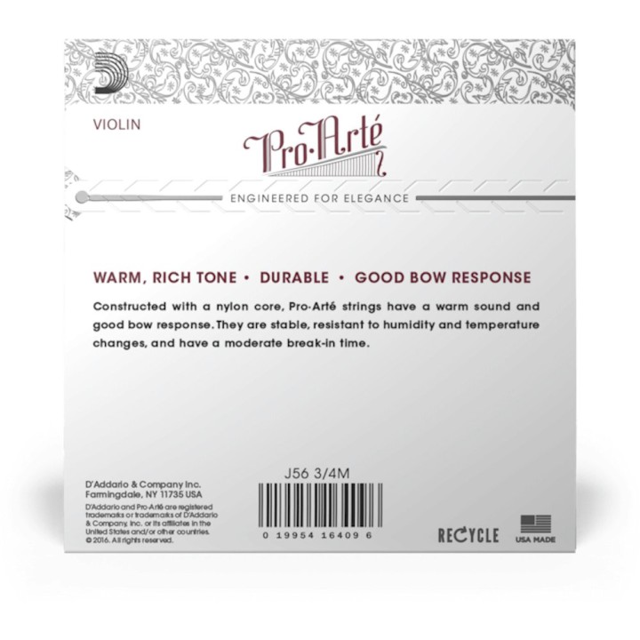 D'Addario - J56 3/4M Corde per Violino 3/4, Proarte, Medium Tension, Scale 3/4