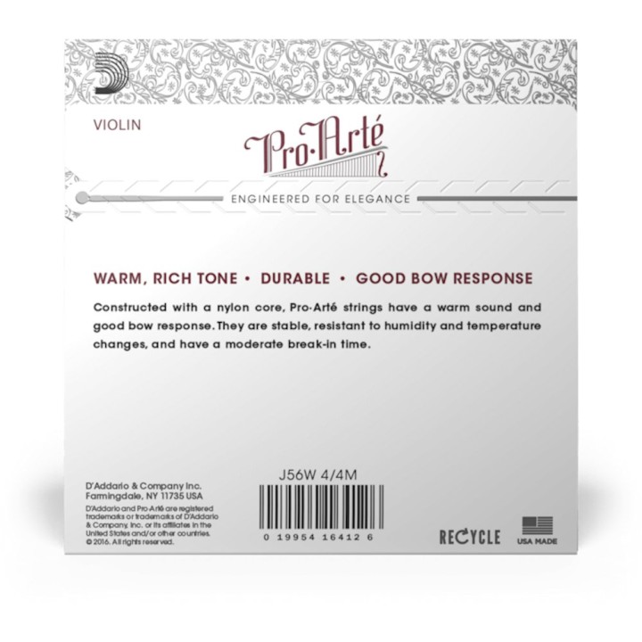 D'Addario - J56W 4/4M Corde per Violino 4/4, con Wound E, Pro-Arte, Medium Tension