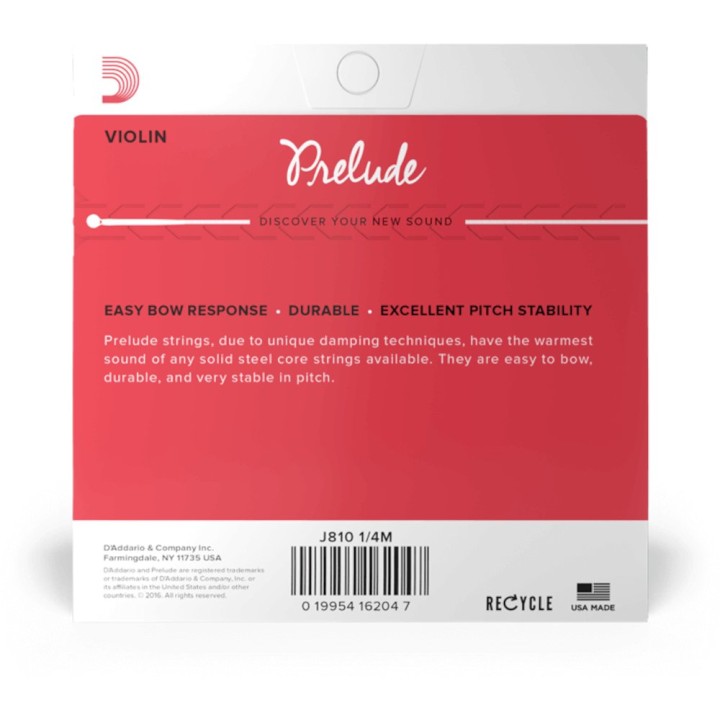 D'Addario - J810 1/4M Corde per Violino Prelude, Medium Tension, Scale 1/4