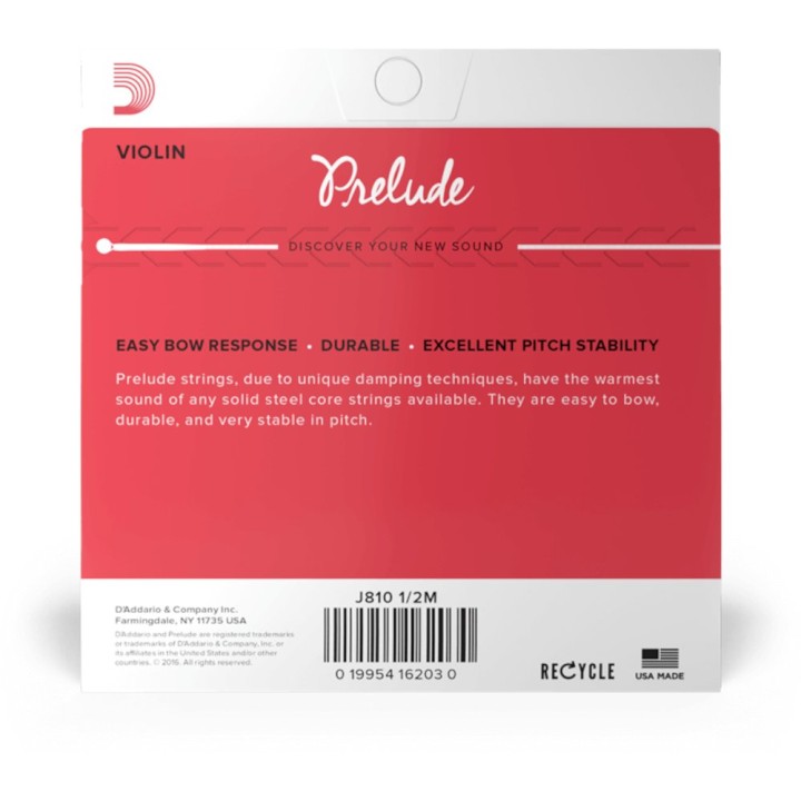 D'Addario - J810 1/2M Corde per Violino Prelude, Medium Tension, Scale 1/2