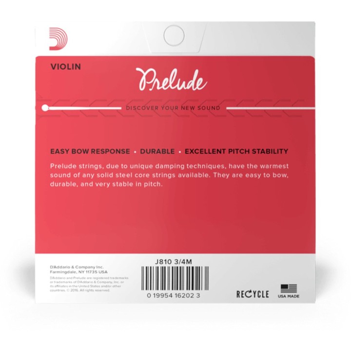 D'Addario - J811 3/4M Corda MI per Violino Prelude, Medium Tension, Scale 3/4
