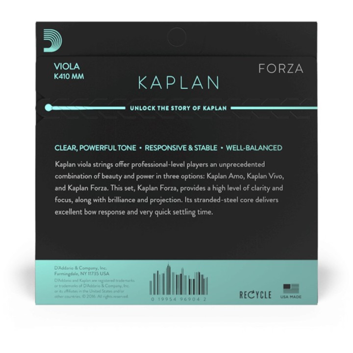 D'Addario - K410 MM Corde per Viola, Kaplan, Merdium Scale, Medium Tension
