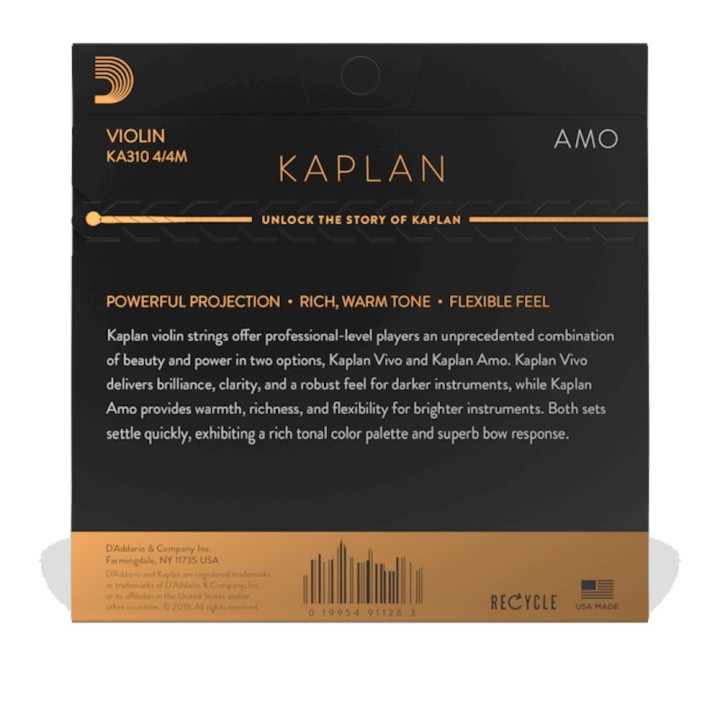 D'Addario - KA310 4/4M Corde per Violino, Kaplan Amo, Medium Tension, Scale 4/4