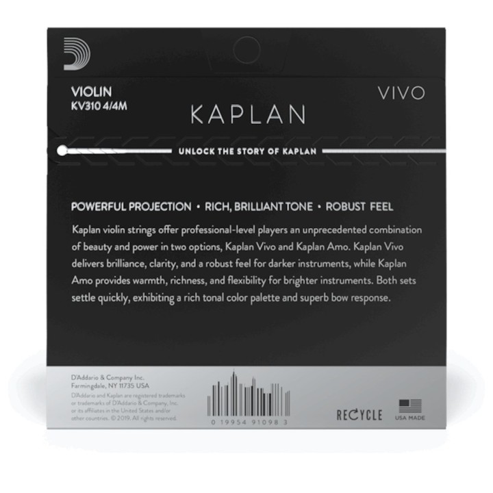 D'Addario - KV310 4/4M Corde per Violino, Kaplan Vivo, Medium Tension, Scale 4/4