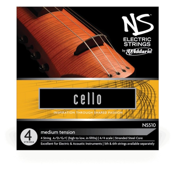 D'Addario - NS510 Corde per Cello Elettrico, NS Design, Medium Tension. Scale 4/4