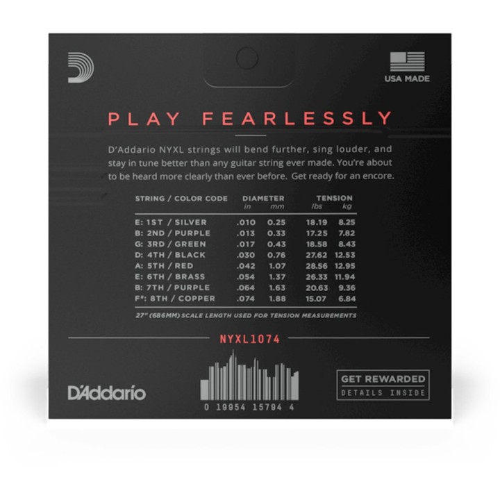 D'Addario - NYXL1074  Corde per chitarra elettrica 8-Corde, Nickel Wound, Light/Heavy