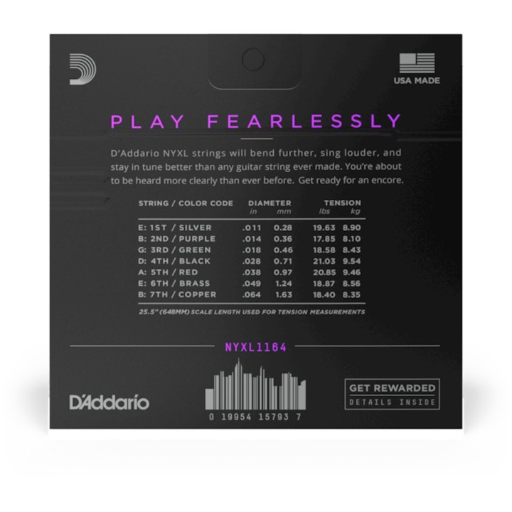 D'Addario - NYXL1164 Corde per Chitarra Elettrica 7-corde, Nickel Wound, Medium, 11-64