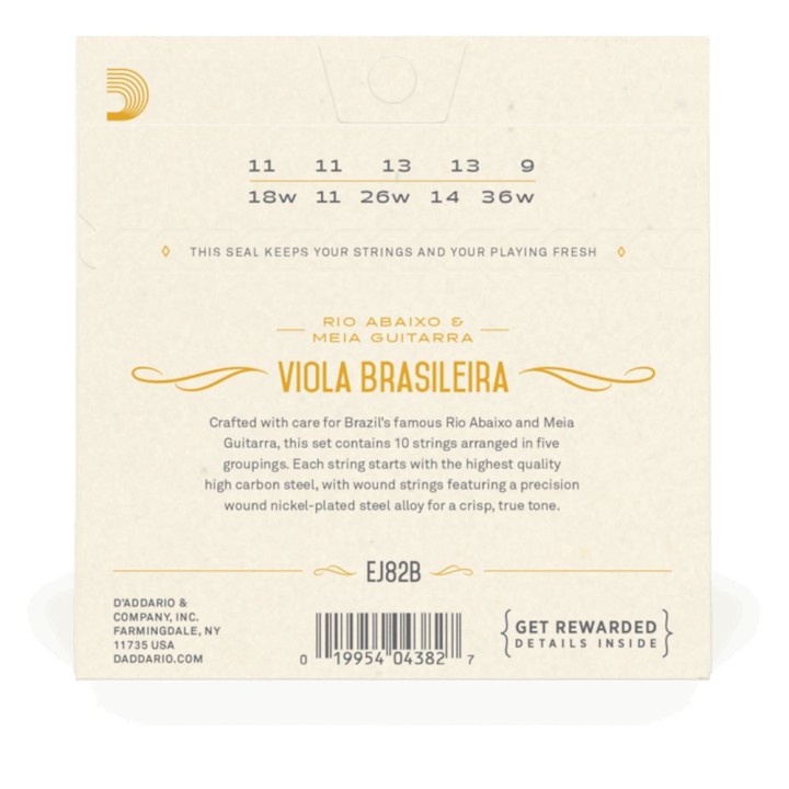D'Addario - EJ82B Corde per Viola Brasileira, Accordature di Rio Abaixo e Meia Guitarra, Nickel