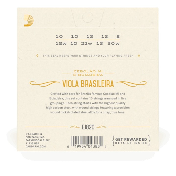 D'Addario - EJ82C Corde per Viola Brasileira, Accordature Cebolão Mi e Boiadeira, , Nickel