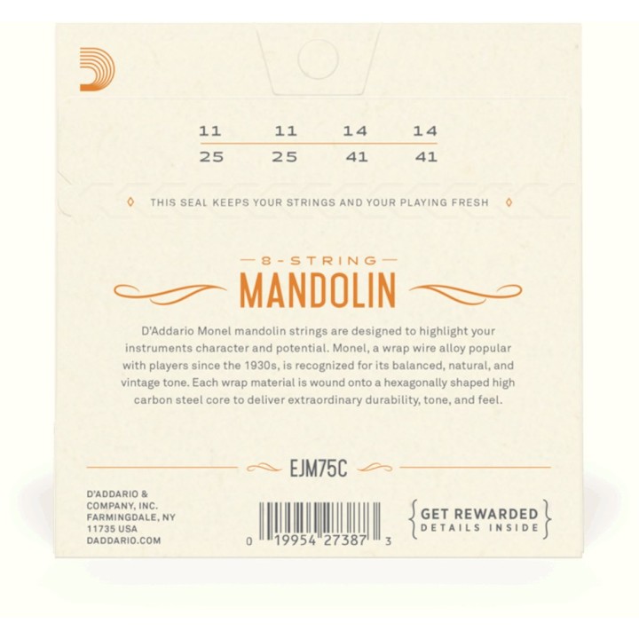 D'Addario - EJM75C Monel Mandolin Strings, Medium Plus, 11-41