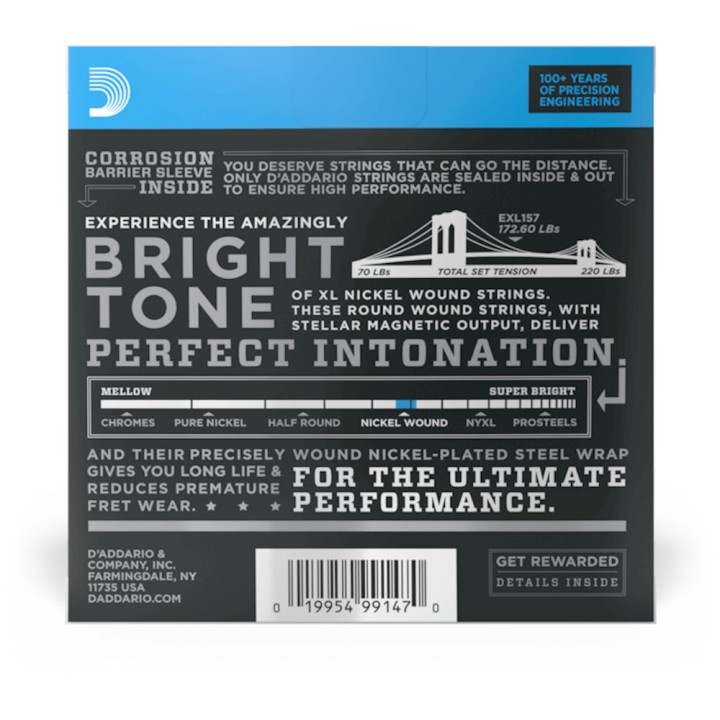 D'Addario - EXL157 Corde per Chitarra Baritona, Nickel Wound, Baritone Medium