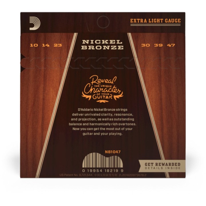 D'Addario - NB1047 Corde per Chitarra Acustica, Nickel Bronze, Extra Light