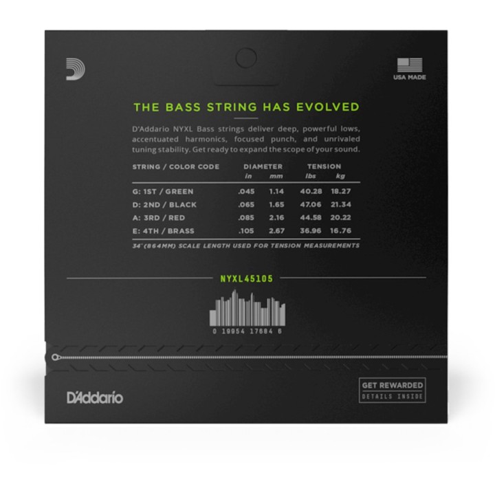 D'Addario - NYXL45105 Corde per Basso Elettrico, Nickel Wound, Light/Medium, Long Scale, 45-105