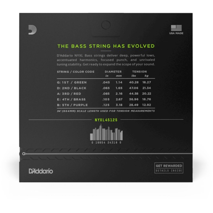 D'Addario - NYXL45125 Corde per Basso Elettrico 5-Corde, Nickel Wound, Light/Medium, Long Scale