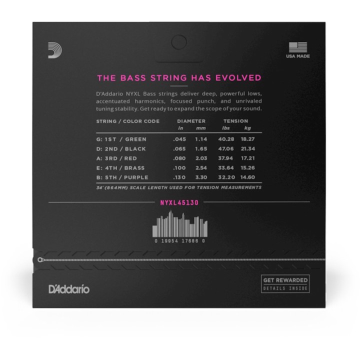 D'Addario - NYXL45130 Corde per Basso Elettrico 5-Corde, Nickel Wound, Regular Light, Long Scale
