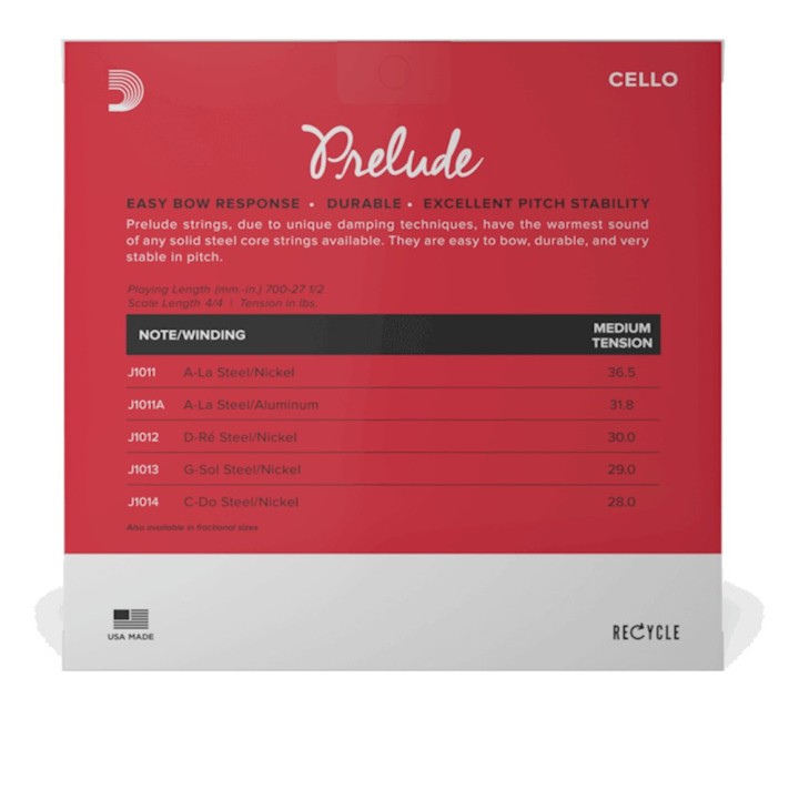 D'Addario - J1012 4/4M Corda RE per Cello, Prelude, Medium Tension, Scale 4/4