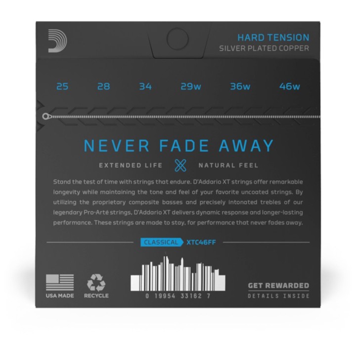D'Addario - XTC46FF Corde per Chitarra Classica, XT Classical Dynacore Carbon, Hards Tension
