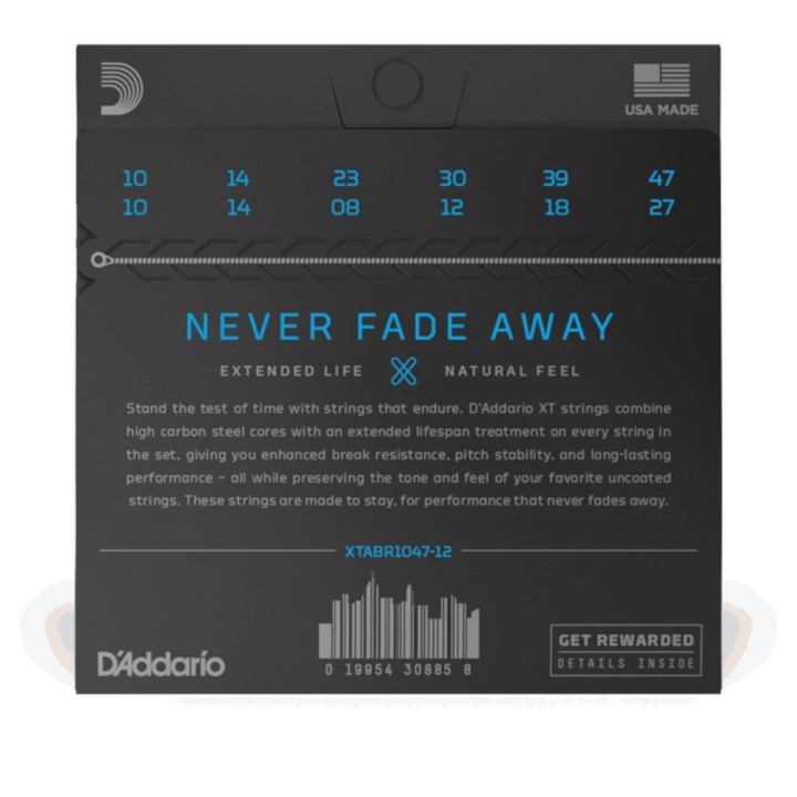D'Addario | XTABR1047-12 Corde per Chitarra Acustica 12-Corde, XT 80/20 Bronze, Extra Light