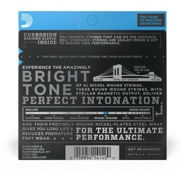 D'Addario - ESXL110 Corde per Chitarra Elettrica, Nickel Wound, Regular Light, Double Ball End