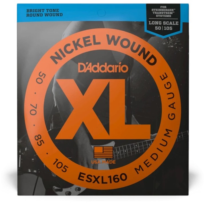D'Addario - ESXL160 Corde per Basso Elettrico, Nickel Wound, Medium, Double Ball End, Long Scale