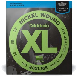 D'Addario - ESXL165 Corde per Basso Elettrico, Nickel Wound, Double Ball End, Long Scale