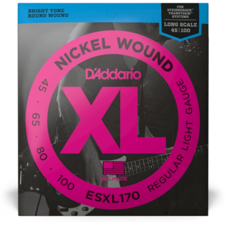 D'Addario - ESXL170 Corde per Basso Elettrico, Nickel Wound, Light, Double Ball End, Long Scale