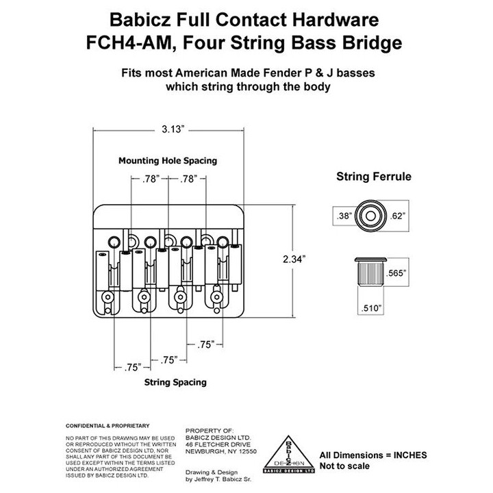 BB--3567-010 babicz full contact FCH4 AM bass bridge per basso 4 corde finitura cromata