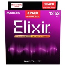 Acquista Elixir 3-Pack 16565 Acoustic 80/20 Bronze Nanoweb online | Merula Strumenti Musicali