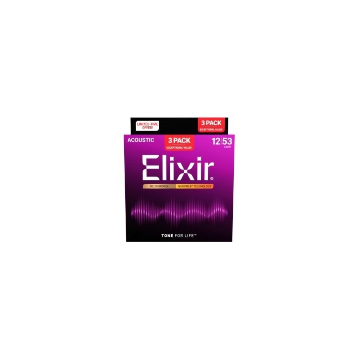 Acquista Elixir 3-Pack 16565 Acoustic 80/20 Bronze Nanoweb online | Merula Strumenti Musicali