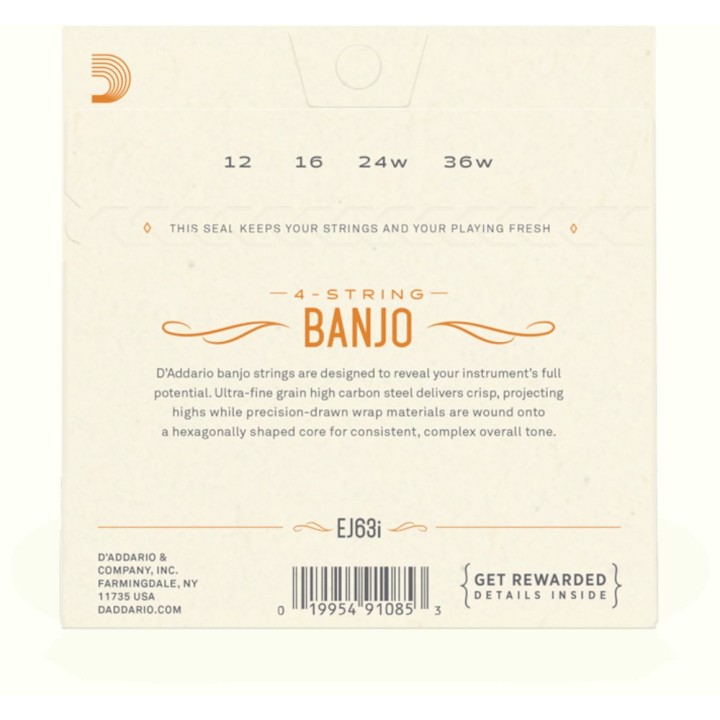 D'Addario - EJ63i Corde per Banjo Irish Tenor Banjo, Nickel