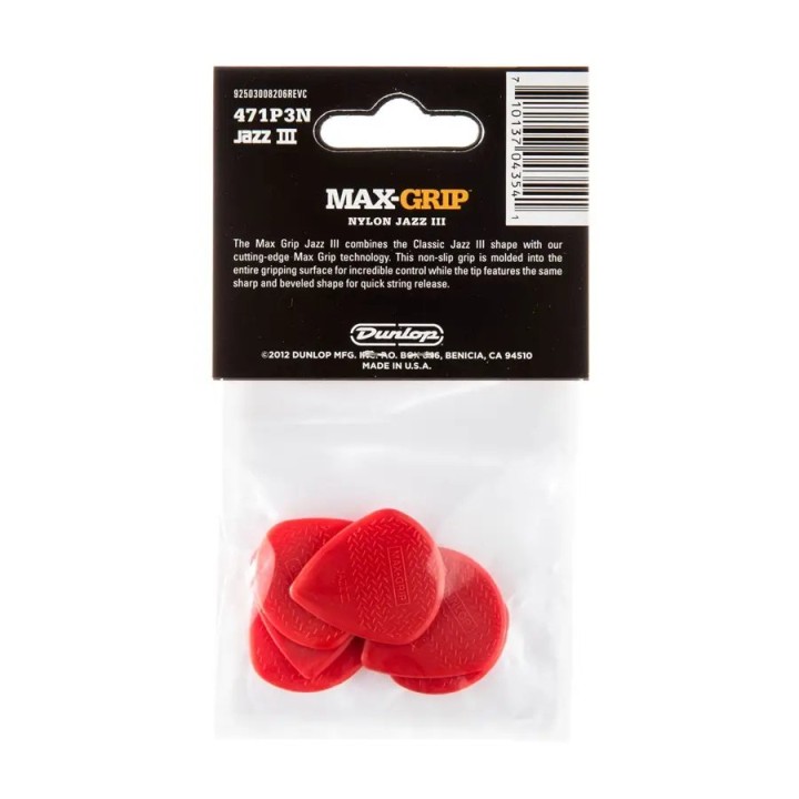 Acquista Dunlop 471p3n Max-Grip Jazz III Red Nylon 4500624 online | Merula Strumenti Musicali