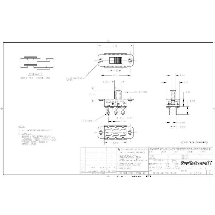 AllParts - EP-0260-026 RED ON-ON SLIDE SWITCH