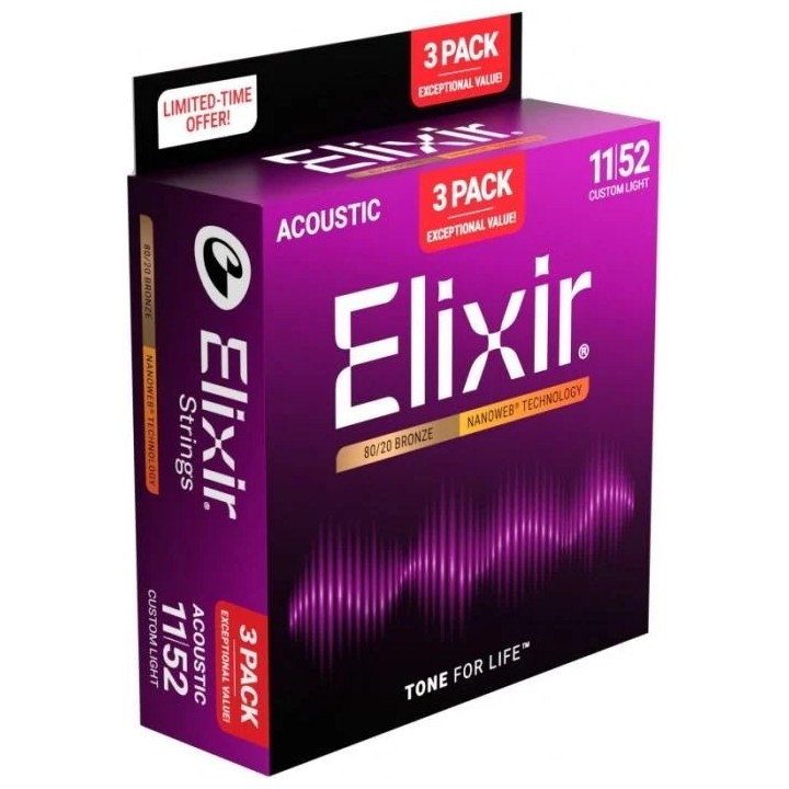 Acquista Elixir 3-Pack 16564 Acoustic 80/20 Bronze Nanoweb online | Merula Strumenti Musicali