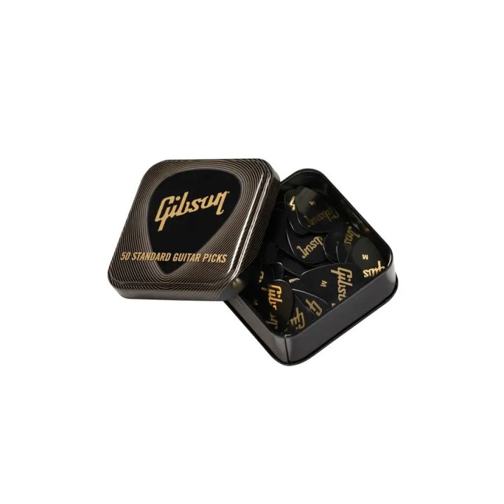 Acquista Gibson Aprgg50-74m Standard Black Medium Pick Tin/50 online | Merula Strumenti Musicali