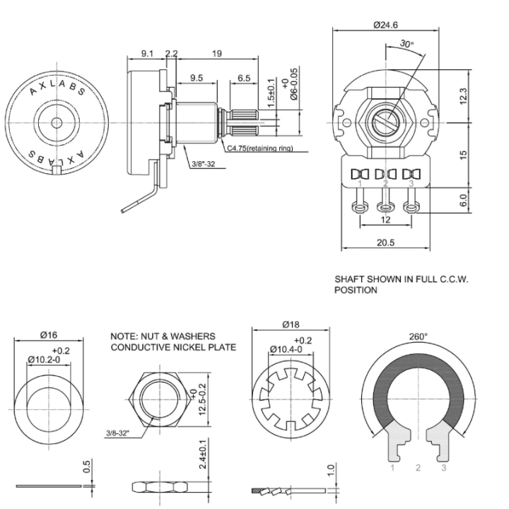 Acquista Axlabs Ax-L250-M Potentiometer 250k Linear Split Shaft Medium online | Merula Strumenti Musicali