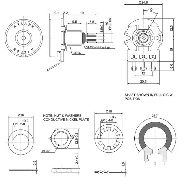 Acquista Axlabs Ax-L500-M Potentiometer 500k Linear Split Shaft Medium online | Merula Strumenti Musicali