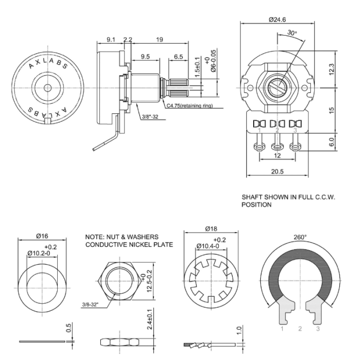 Acquista Axlabs Ax-A500-M Potentiometer 500k Audio Split Shaft Medium online | Merula Strumenti Musicali