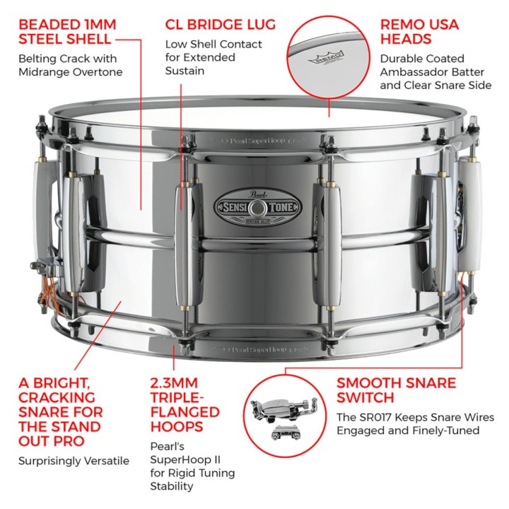 Pearl - STH1465S Rullante Sensitone In Acciaio Cromato