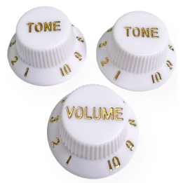 Acquista Axlabs Ax-L581572 Knob Strat Style Lefty White/Gold Font 3pcs online | Merula Strumenti Musicali